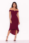 Plum Bardot Fishtail Midi Dress