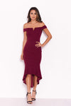 Plum Bardot Fishtail Midi Dress