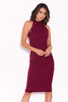 Plum High Neck Embellished Midi Dress