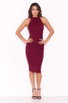 Plum High Neck Embellished Midi Dress