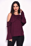 Plum Knitted Cold Shoulder Top