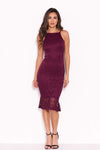 Plum Lace Fishtail Midi Dress