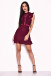 Plum Lace Frill Detail Dress