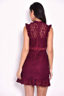 Plum Lace Frill Detail Dress