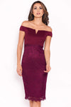 Plum Notch Front Lace Detail Midi Dress