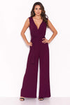 Plum Pleated Tie-Waist Jumpsuit