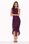 Plum Racer Neck Fishtail Dress