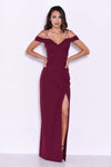 Plum Strappy Off The Shoulder Side Split Maxi Dress