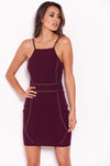 Plum Strappy Stud Front Bodycon Mini Dress