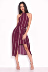 Plum Striped Tie Waist Dress