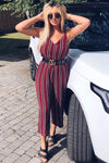 Plum Striped Tie Waist Jumpsuit