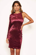 Plum Velvet One Sleeve Bodycon Dress