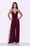 Plum Wide Leg Thigh Split Jumpsuit