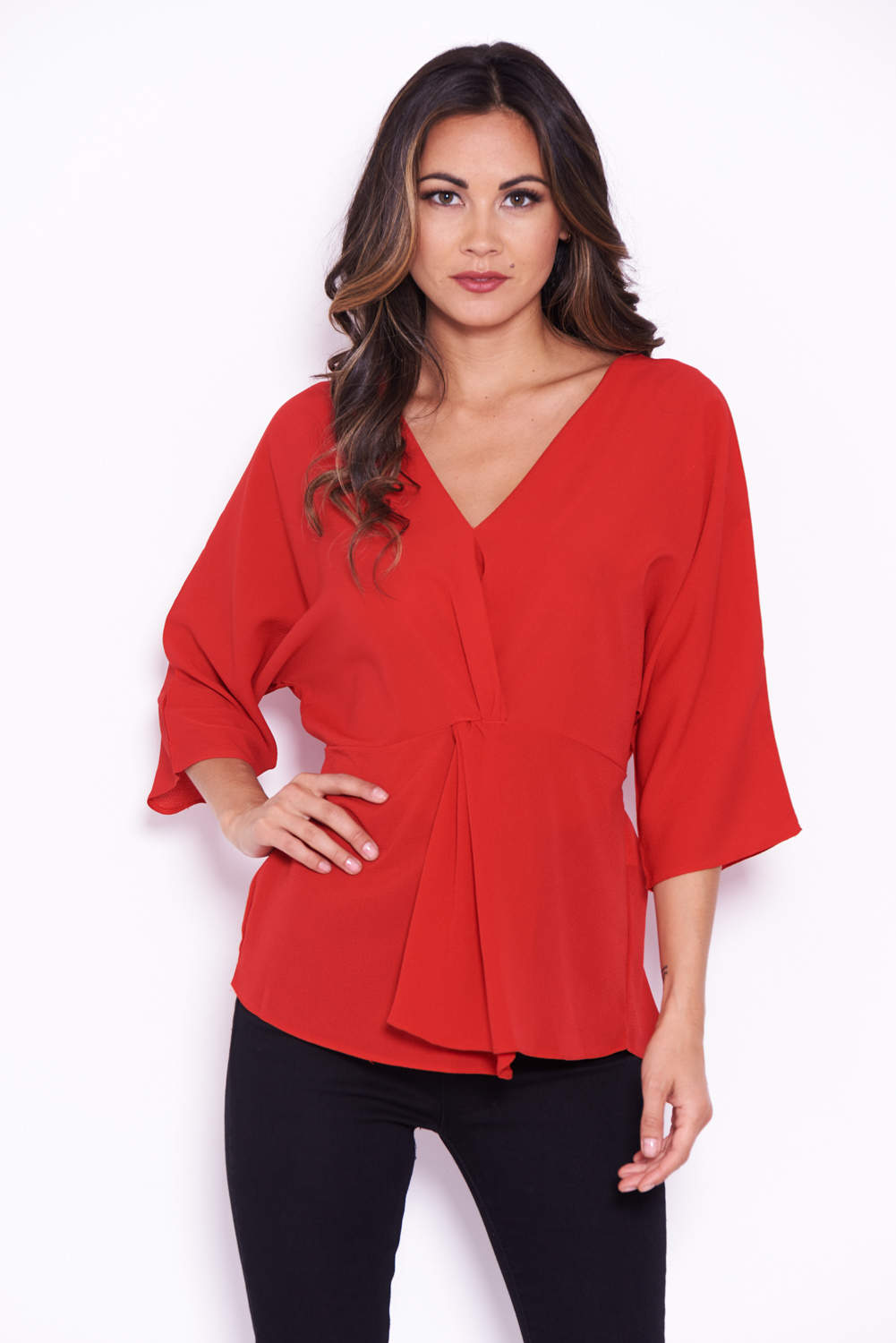 Red Belted Wrap Long Sleeve Top – AX Paris