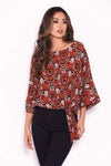 Red Floral Wide Sleeve Top