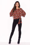 Red Floral Wide Sleeve Top