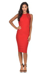 Red Lace Panel Midi Dress