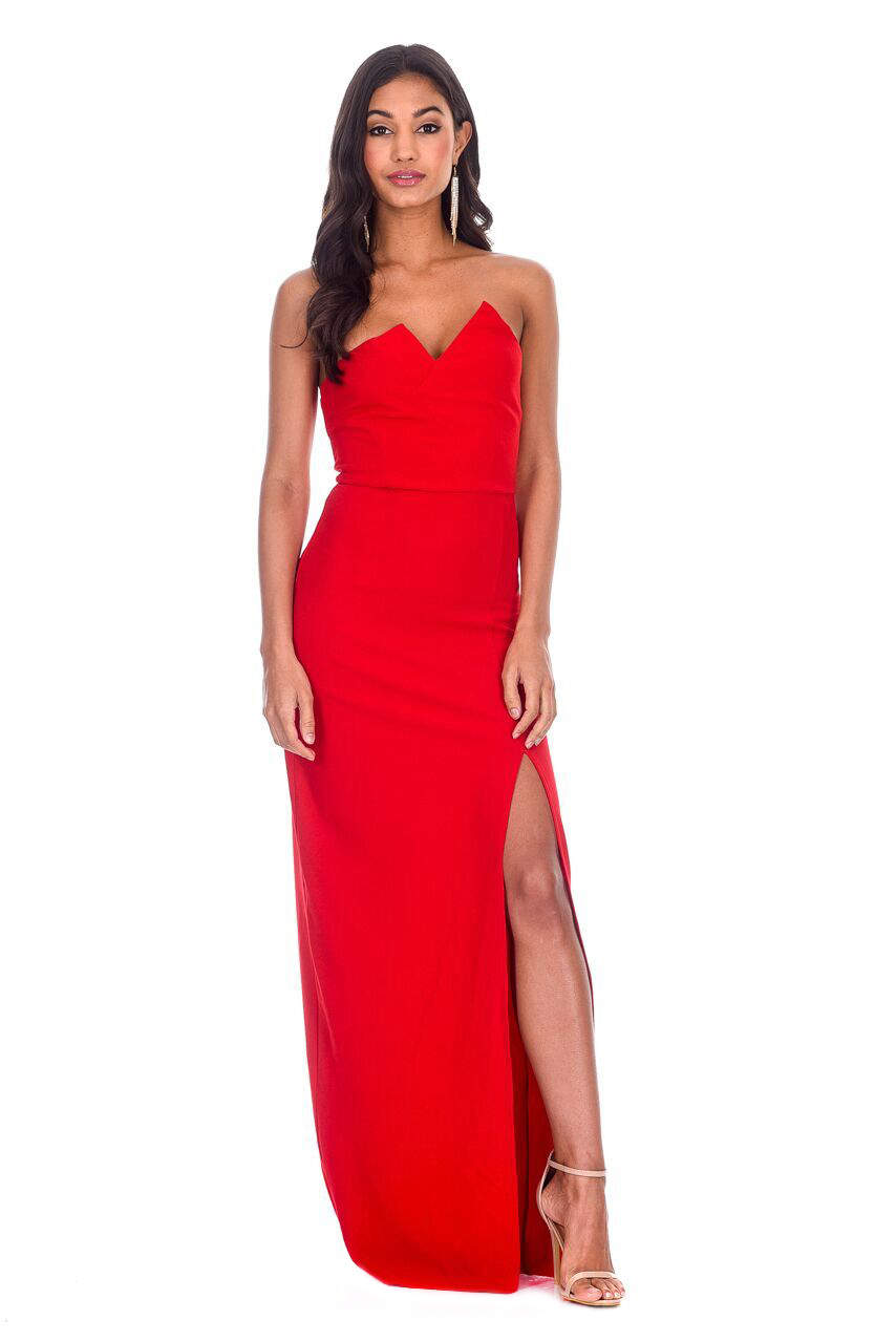 Red Notch Front Maxi Dress – AX Paris