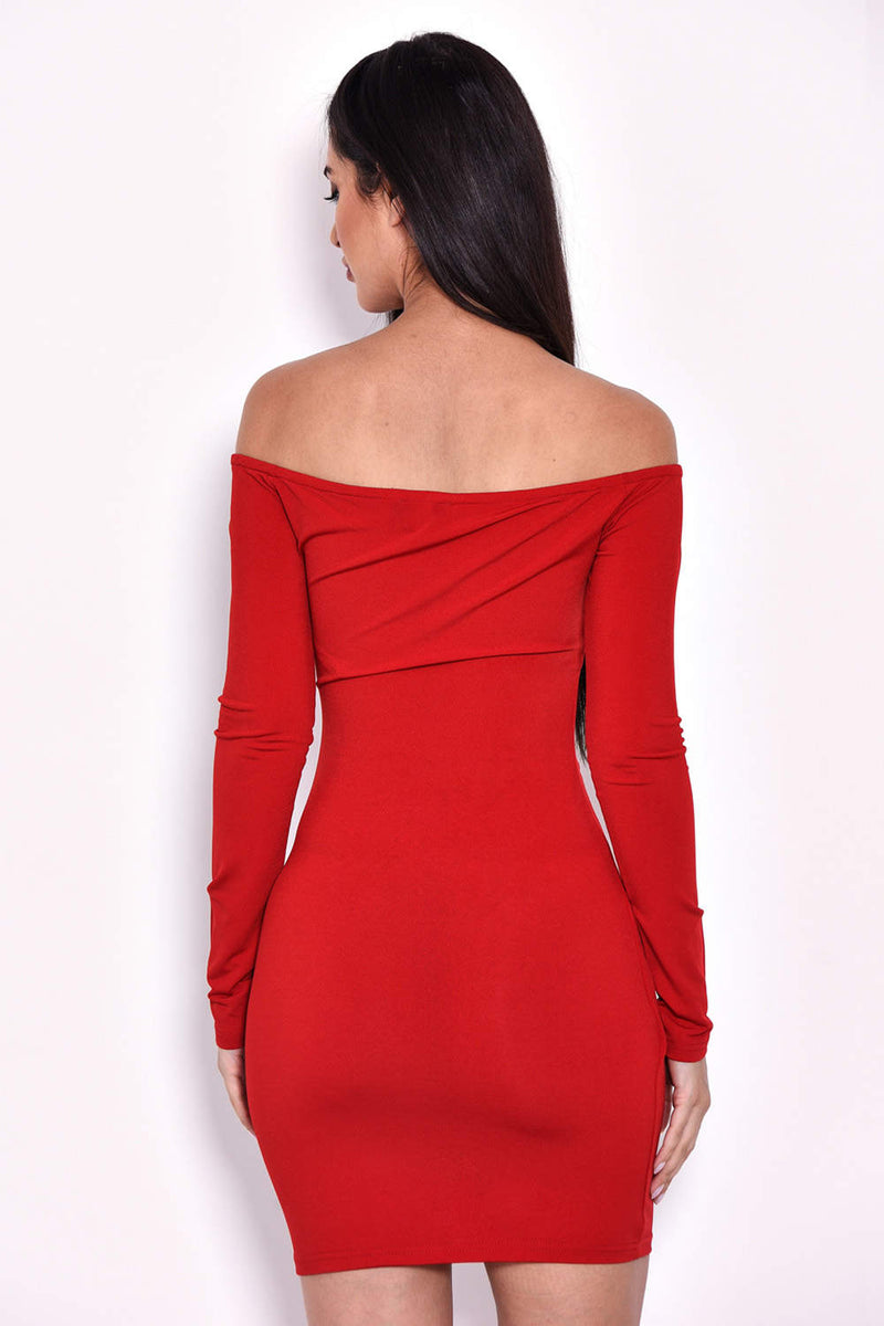 Red Slinky Off The Shoulder Wrap Dress – AX Paris