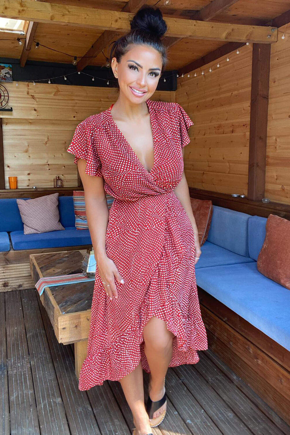 Rust and white store polka dot dress