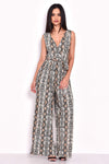 Snake Print Pleated Tie-Waist Jumpsuit