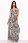 Snake Print Pleated Tie-Waist Jumpsuit