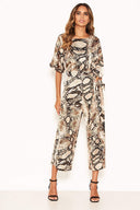 Snake Printed Culotte Jumpsuit With Tie Belt