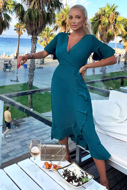 Teal Midi Dress | Teal Frill Sleeve Midi Dress | AX Paris