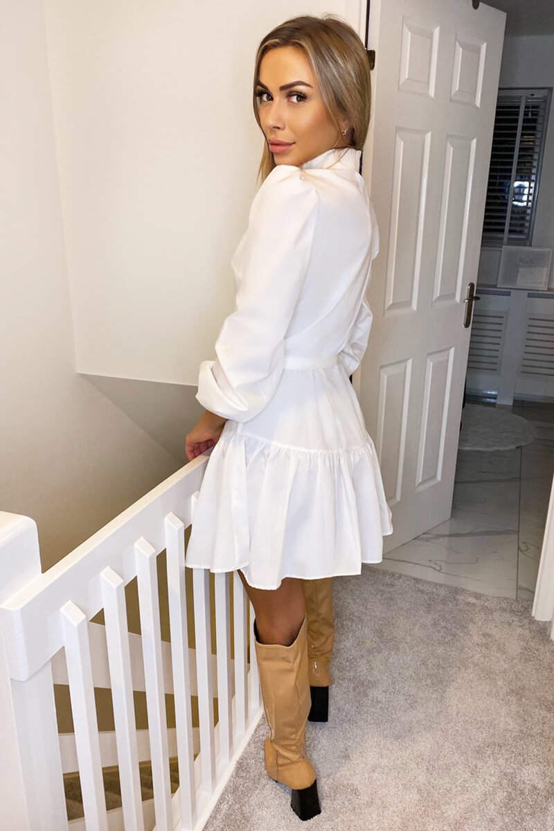 White Frill Skirt Button Up Shirt Dress – AX Paris