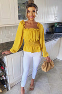 Yellow Square Neck Elasticated Top