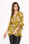 Yellow Animal Print Wrap Top