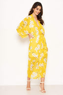 Yellow Floral Kimono Sleeve Maxi Dress