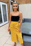 Yellow Floral Printed Split Leg Midi Skirt