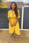 Yellow Polka Dot Wrap Midi Dress