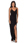 Black Velvet Wrap over Slit Dress