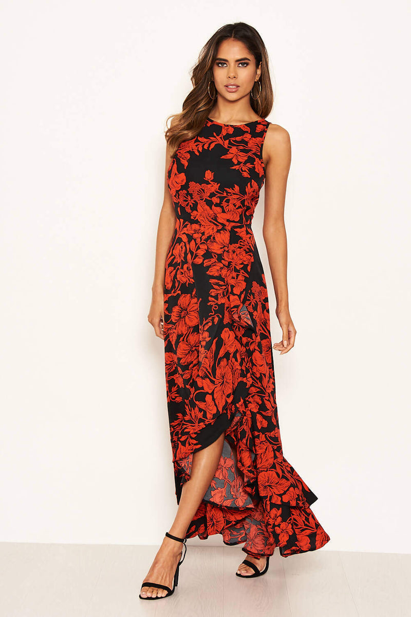 Red Floral Frill Hem Maxi Dress – AX Paris