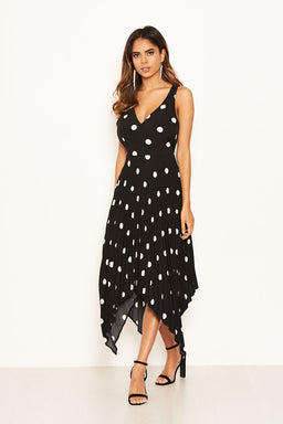 Black Polka Dot Pleated Dress – AX Paris