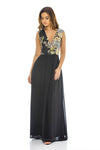 black Floral 2 in 1 V Neck Maxi Dress