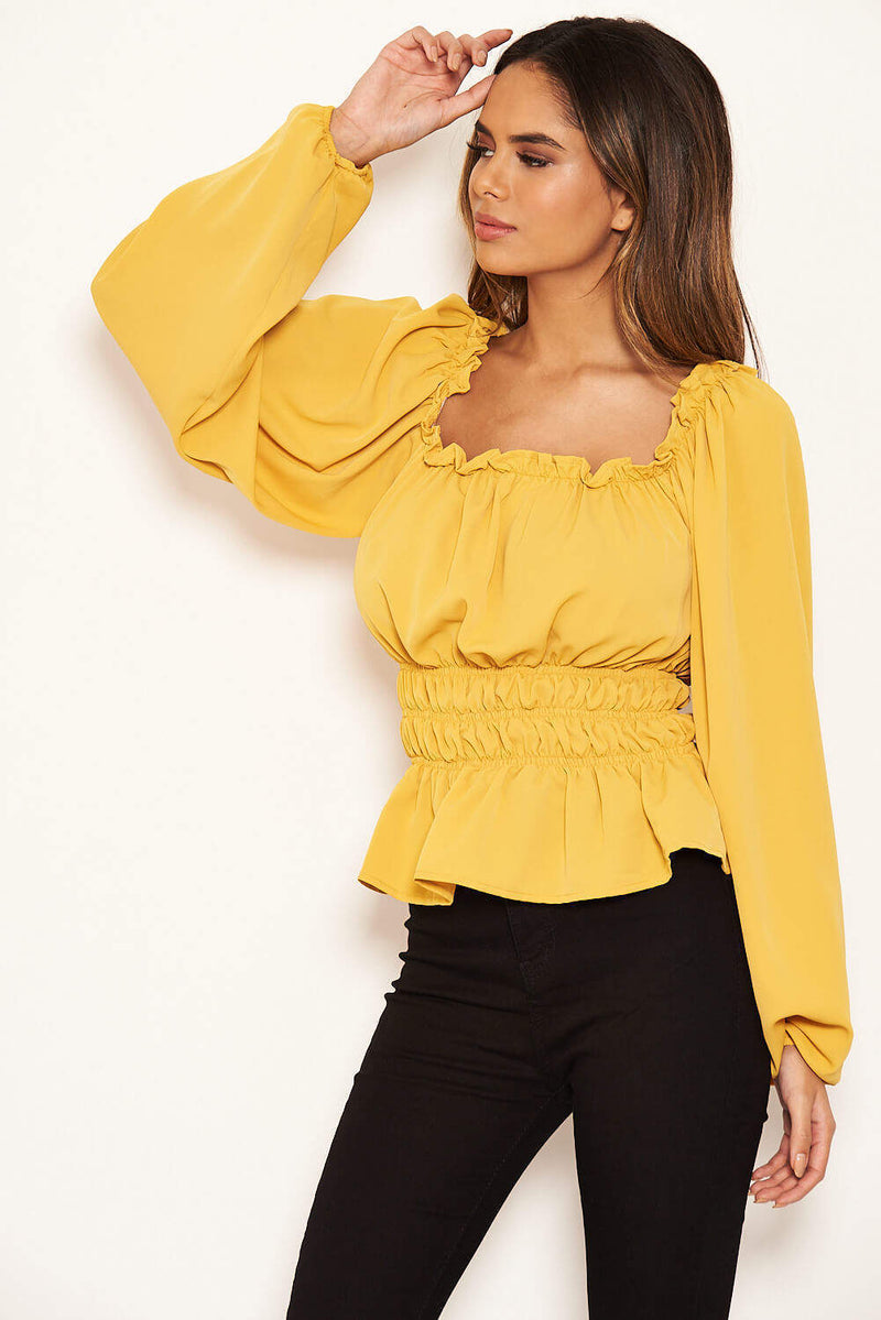 Yellow Square Neck Elasticated Top – AX Paris