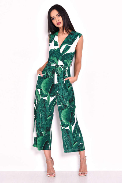 Tropical Print Jumpsuit With V-Neckline – AX Paris